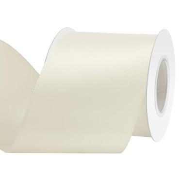 Imagem de Yamkim Fita de cetim marfim de poliéster dupla face, fitas de tecido de 7,6 cm, 15 metros para embrulho de presente, convites de casamento, buquê de flores e costura