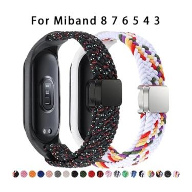 Imagem de FFHAO Pulseira trançada para Xiaomi Mi Band 8 pulseira elástica de nylon solo com fivela magnética para relógio Miband 8 NFC (preto e branco, para Miband 8)