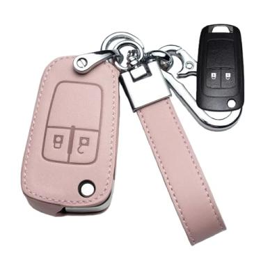 Imagem de Capa de couro para chave de carro compatível com Chevrolet Cruze Aveo Trax Opel Astra Corsa Meriva Zafira Antara J Mokka Insignia compatível com Buick(A-Pink)