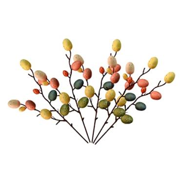 Imagem de Garneck 5 ramos artificiais de ovos de Páscoa com palitos de ovos coloridos e sprays florais - para decoração de primavera - festa em casa e celebrações de Páscoa