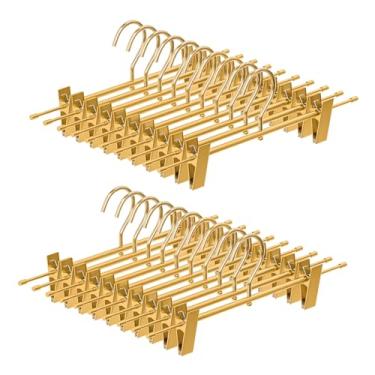 Imagem de Cabides para calças de alumínio dourado fosco, pacote com 20, cabides leves para saia com ganchos giratórios de 360° e clipes ajustáveis antiderrapantes para calças, saias, jeans, crianças e adultos