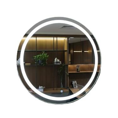 Imagem de Espelho LED Redondo com Touch Screen, 6000K Luz Fria, Iluminado para Banheiro e Camarim, Design Moderno com Acabamento Jateado (80cm)