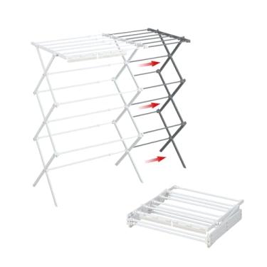 Imagem de YUBELLES Estante de secagem de roupas dobrável, suporte extensível para secar roupas, ar de roupas, estrutura de aço, 61 cm L x 60 cm P x 102 cm, fácil montagem, uso interno e externo, branco