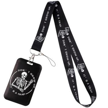 Imagem de Cordão de identificação de esqueleto de caveira engraçado para crachás de identificação, chaveiro preto, porta-identidade, para homens, mulheres, crianças, adolescentes, porta-cartão fofo para crachá