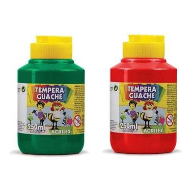 Imagem de Kit 2 TEMPERA GUACHE Acrilex - 250ml - VERDE e VERMELHO - 02025511 / 0