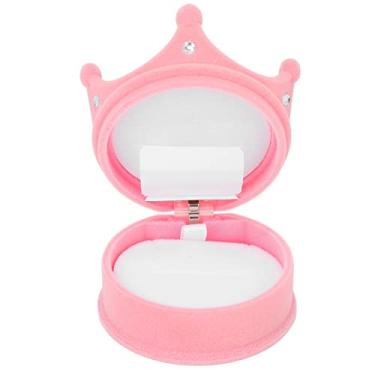 Imagem de Cryfokt Caixa de Joias de Viagem Linda Reunindo Anel de Casamento Organizador de Brincos para Presente, Pequena Luz Rosa Coroa Caixa de Presente de Joias para Mulheres