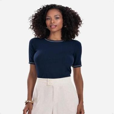 Imagem de Blusa Feminina Canelada Manga Curta Decote Redondo Rovitex-Feminino