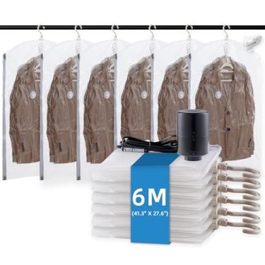 Imagem de TAILI Sacos de armazenamento a vácuo pendurados com bomba elétrica, sacos de vedação a vácuo para roupas, viagens, organizador de armário com economia de espaço para roupas, casacos, ternos e jaquetas