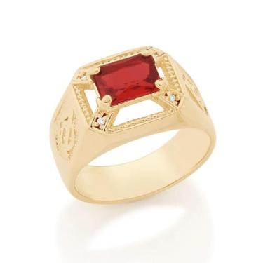 Imagem de Anel Masculino Rommanel Alfa e Ômega Folhado a Ouro 512713, Branco com
