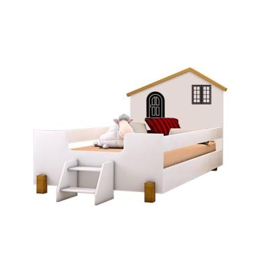 Imagem de Cama Infantil Belíssima Branca E Preta Com 2 Luminárias E Colchão Divaloto