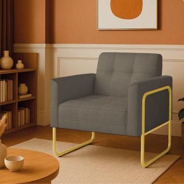 Imagem de Poltrona Sala Industrial Alta Tubo Dourado Elisa Linho D03 - D'rossi Cor Grafite