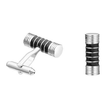 Imagem de Cufflinks, halteres modernos, listrados em preto e prata para homens -