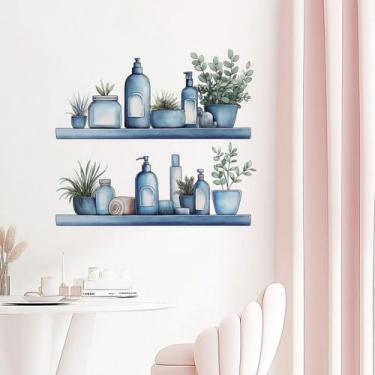Imagem de Adesivos de parede Aquarela Azul Prateleira para garrafas PVC 40x50cm 