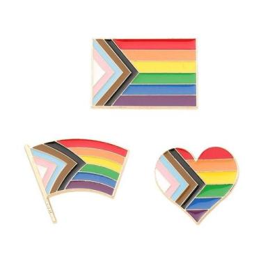 Imagem de Conjunto de 3 broches com bandeira do arco-íris, alfinetes de blusa, d