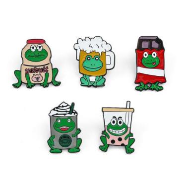 Imagem de Conjunto de alfinetes de broche Cartoon Frog Drink Theme, alfinetes de