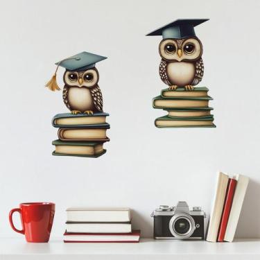 Imagem de Adesivos de parede Cartoon Owl Graduation Cap com livros 30x40cm - yiw