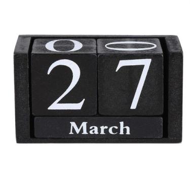 Imagem de Calendário perpétuo de madeira Hztyyier Month Date Wood (preto)