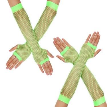 Imagem de Luvas Fishnet Yolev Fingerless Neon para mulheres dos anos 80 e 90
