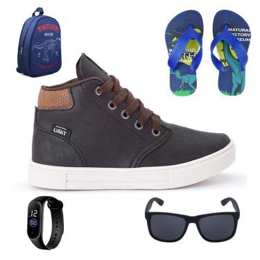 Imagem de Tenis Botinha Infantil Meninos Casual Cano Alto Confortavel + Mochila Chinelo Oculos Relogio-Masculino