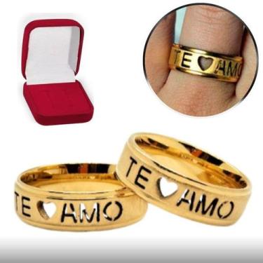 Imagem de Par de Alianças Coração Vazada Te Amo 6mm Discreta Aço Inox - Cba Ecom