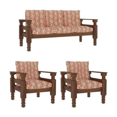 Imagem de Jogo Sofá Madeira Maciça 3 Lugares e 2 Poltronas Liz Multimóveis CR700