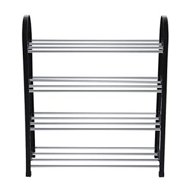 Imagem de Prateleira de sapato de pé de plástico alumínio metal DIY prateleira de armazenamento organizador de casa prateleira de sapato empilhável para porta de entrada(4 Tiers)