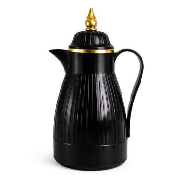 Imagem de Garrafa Térmica Dubai 1L Preta com Detalhe Dourado Isolamento Térmico 