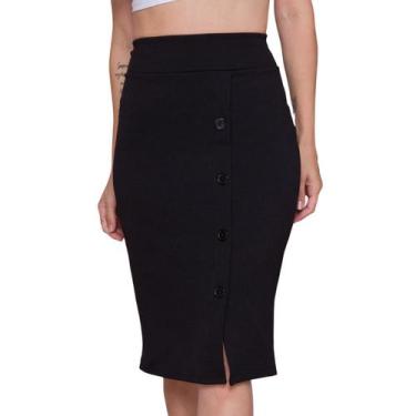 Imagem de Saia Lápis Evangélica Midi Com Fenda Botões Crepe - Look Modas Octavio