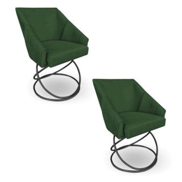 Imagem de Kit 2 Poltronas Luxo Alana Suede Base Luxo Preto - Pallazio, Verde