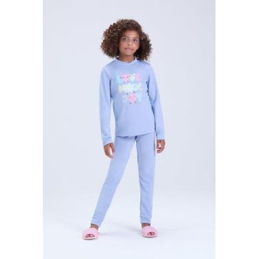 Imagem de Conjunto Térmico Infantil Feminino Brilha no Escuro Love Day, Azul cla