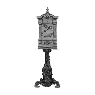 Imagem de Caixa de Correio Colonial Pombo Pequena com Pé em Ferro Fundido Preto para Fachada Fundição Unicláudio