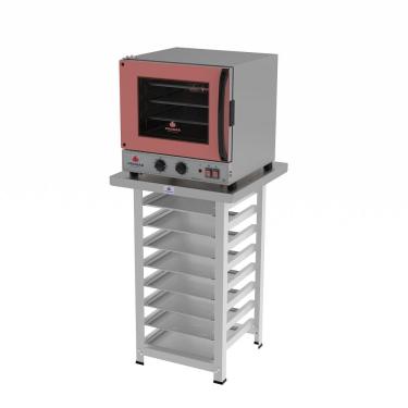Imagem de Kit Forno Turbo Progás a Gás Prp-004 G2 com Bancada Mes-004 e 8 Assadeiras Rosa 220V