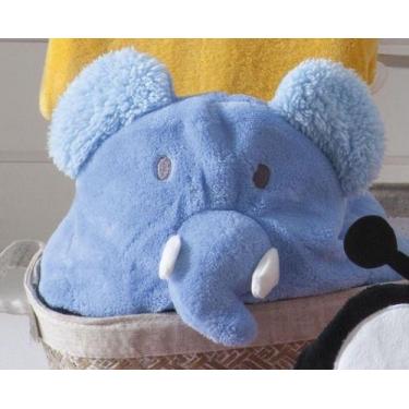 Imagem de Manta De Bebê Microfibra Com Capuz Elefante  Azul Saída de Banho - Jol