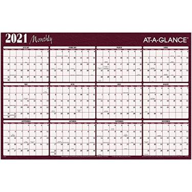 Imagem de Calendário apagável 2021, planejador de parede apagável a seco da AT-A-GLANCE, 122 cm x 81 cm, Jumbo, horizontal, reversível, vermelho/azul (A152-21)