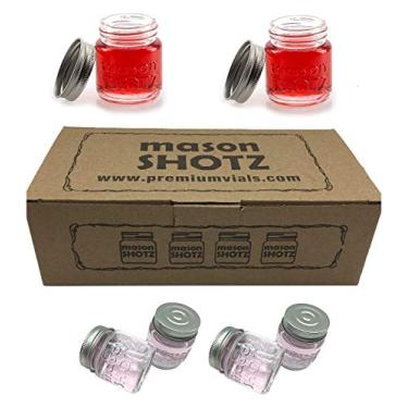 Imagem de Premium Vials Copos de shot Mason Jar com tampas (conjunto de 8) – Copos de shot Mason Jar de 59 ml com tampas à prova de vazamento - Ótimo para fotos, bebidas, lembrancinhas, velas e artesanato