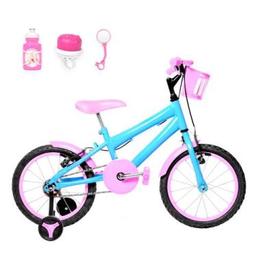 Imagem de Bicicleta Infantil Feminina Aro 16 Alumínio Colorido + Kit Passeio - F