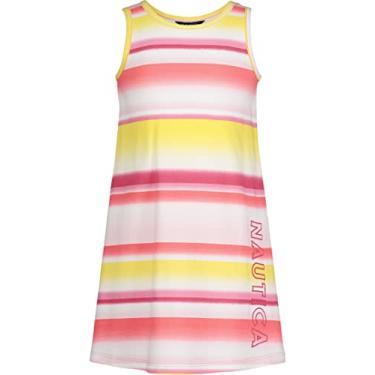 Imagem de Nautica Vestido regata estampado sem mangas para meninas, Listra rosa-choque, 2 Anos