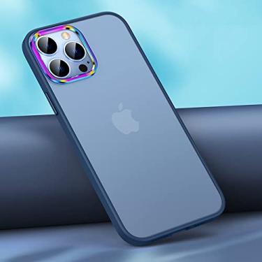Imagem de Capa magnética de acrílico fosco de luxo para iphone 13 pro max para iphone 12 pro max colorida lente mental capa de silicone, azul escuro, para iphone 12pro