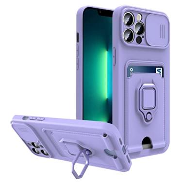 Imagem de Capa de suporte de anel de cartão de carteira de câmera deslizante para Samsung Galaxy A20 A30 A51 A71 A21S A12 A32 A22 A42 A31 A02S A52 A72, Roxo, Para iPhone 6 6S Plus