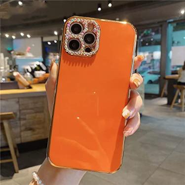 Imagem de Capa de telefone macia para iPhone 13 12 Pro Max Mini 11 Pro XR X XS 7 8 plus SE capa laranja para iPhone X com proteção de câmera de chapeamento quadrado glitter diamante
