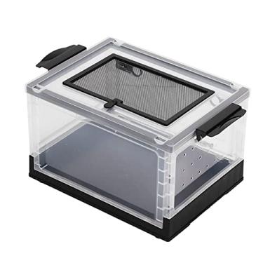 Imagem de Leftwei Caixa de animais, capa de malha superior dobrável material ABS terrário respirável para animais de estimação para hamster (preto)