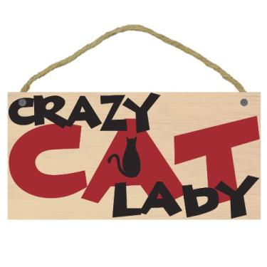 Imagem de Imagine This Placa de madeira Crazy Cat Lady para animais de estimação