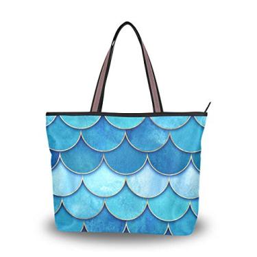 Imagem de Bolsa de ombro My Daily Fashion para mulheres, cauda de peixe azul com escamas de sereia grande, Multicoloured, Large