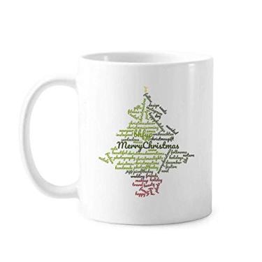 Imagem de Árvore de Natal festiva inverno Wordcloud caneca cerâmica café porcelana talheres