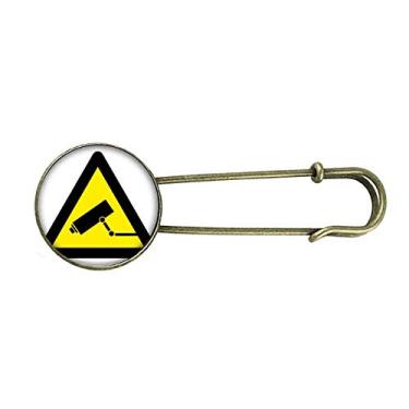 Imagem de Símbolo de aviso amarelo preto monitor câmera triangular broche de metal retrô joia