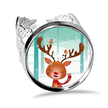 Imagem de DIYthinker Anel de noivado de Natal fofo veado festival ajustável amor casamento