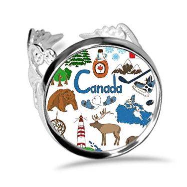 Imagem de DIYthinker Anel de noivado ajustável com a bandeira nacional do Canadá Landscap Animals