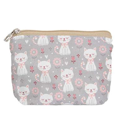 Imagem de Bolsa carteira para moedas bonita e moderna para mulheres e meninas com porta-chaves, Cute Cat Pattern, Small