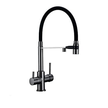 Imagem de Torneira de cozinha em níquel escovado, torneira de cozinha com alça dupla, torneira de cozinha em cromo fosco, latão, furo único, torneira de pia, 3 vias, T3