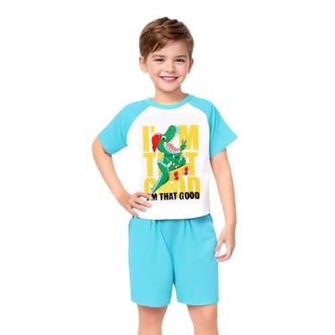 Imagem de Little Bitty Conjunto de camiseta e short com estampa de dinossauro para meninos, confortável e elegante, roupa de verão para 2 a 7 anos, Azul, 4Y